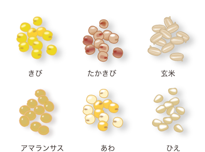 きび、たかきび、玄米、アマランサス、あわ、ひえ